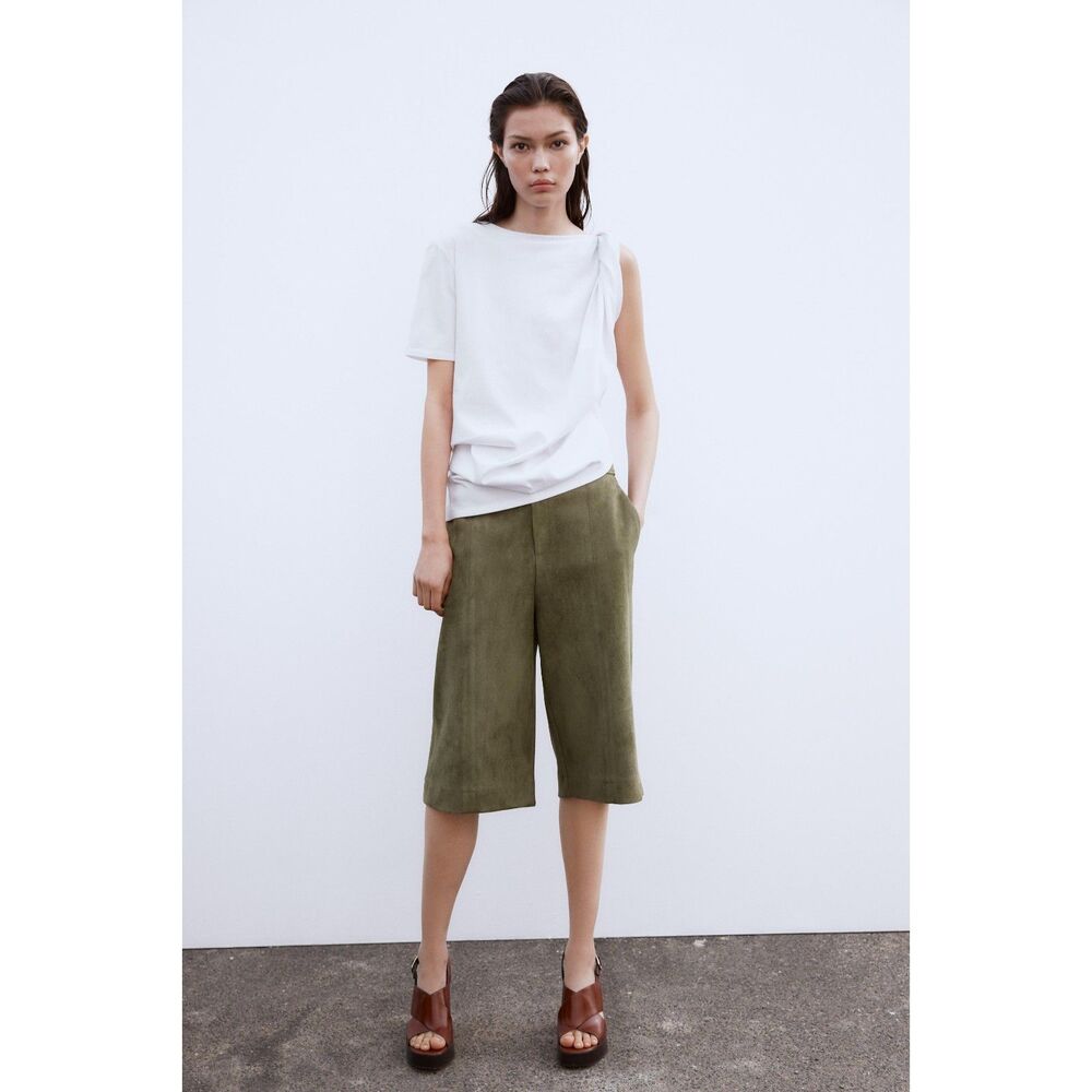 White Zara Twist Sleeveless Short Sleeve Asymmetrical Hem T-Shirt Top (NWT)